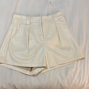 TCEC High Waist Leather Cream Shorts